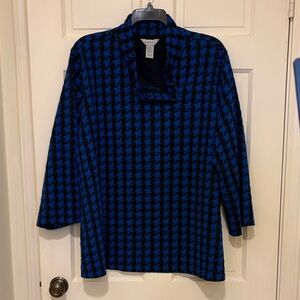 Multiples Blue and Black Houndstooth Top